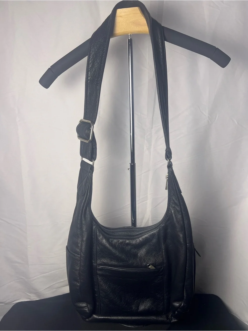 Coronado Leather Black Pebbled Hobo CCW Concealed Carry Shoulder Bag No Key
